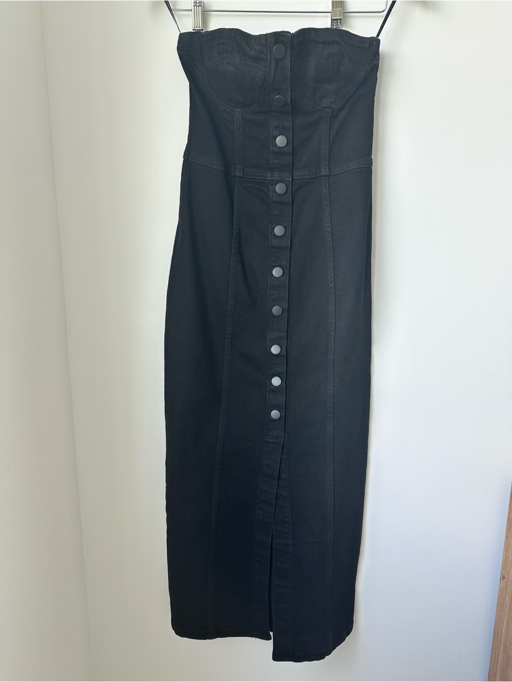 Zara Denim Bustier Midi Dress In Black - New With Tags